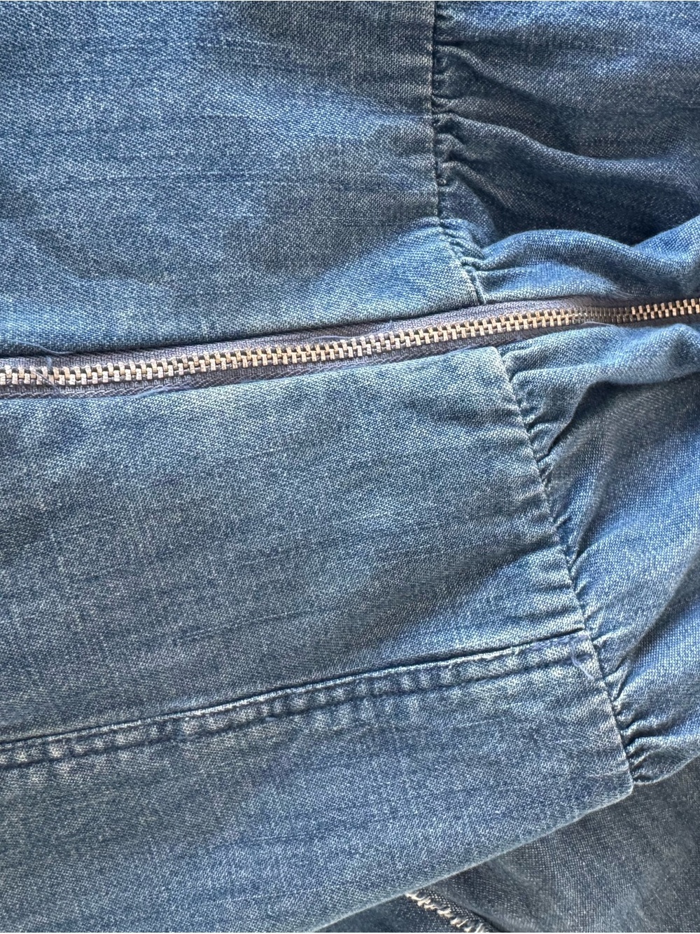 Zara Blue Denim V-Neck Puff Sleeve Top with Side Lace-Up Western Country - Picture 5 of 6